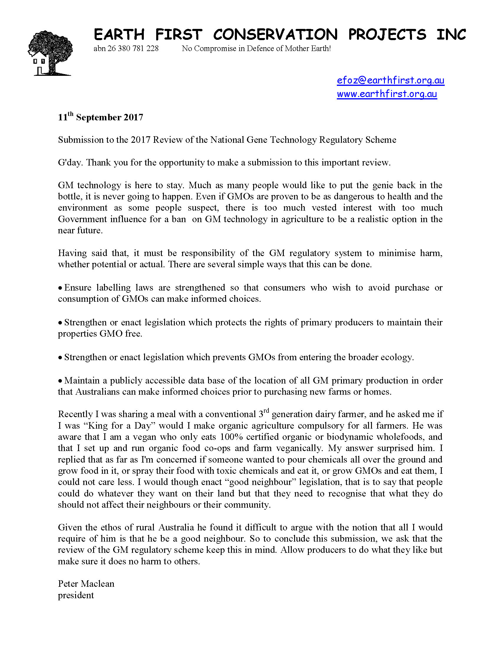 2017 review – Consultation phase 1 – Submission – Earth First ...